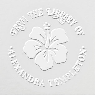 Pretty Hibiscus Flower Round Library Book Name Embosser