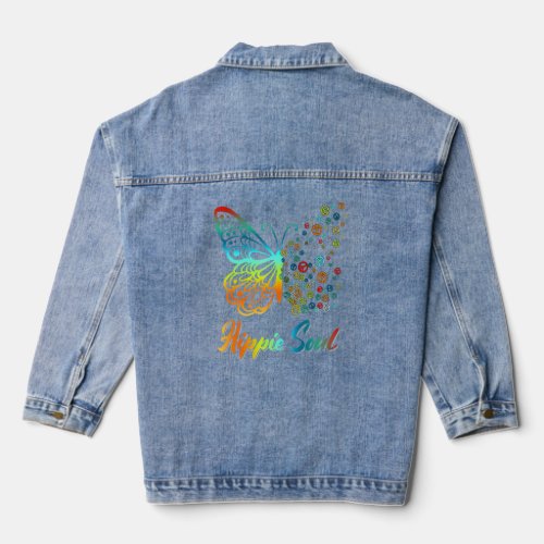 Pretty Hippie Soul Butterfly With Peace Signs Hipp Denim Jacket