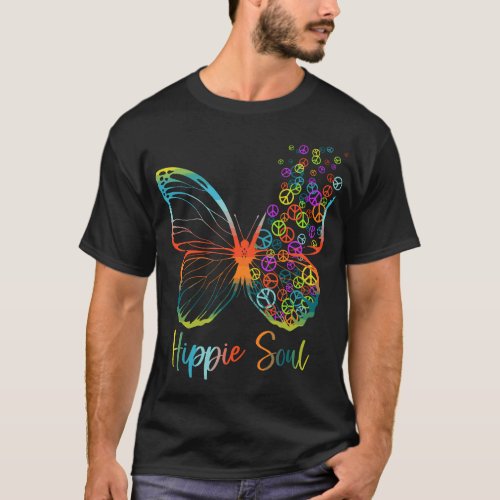 Pretty Hippie Soul Butterfly with Peace Signs Hipp T_Shirt