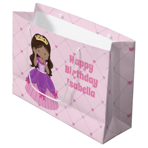 Pretty Hispanic Princess Pink Custom Birthday Girl Large Gift Bag