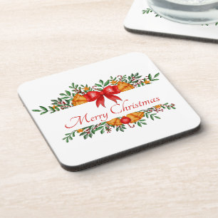 Pretty holiday banner custom beverage coaster