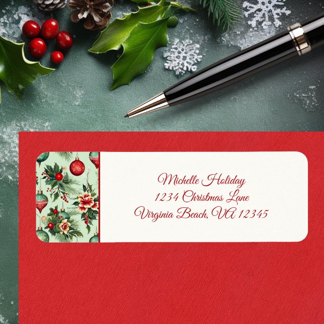 Pretty Holiday Ornaments, Floral Christmas Address Label (Pretty Holiday Ornaments, Floral Christmas Address Label)