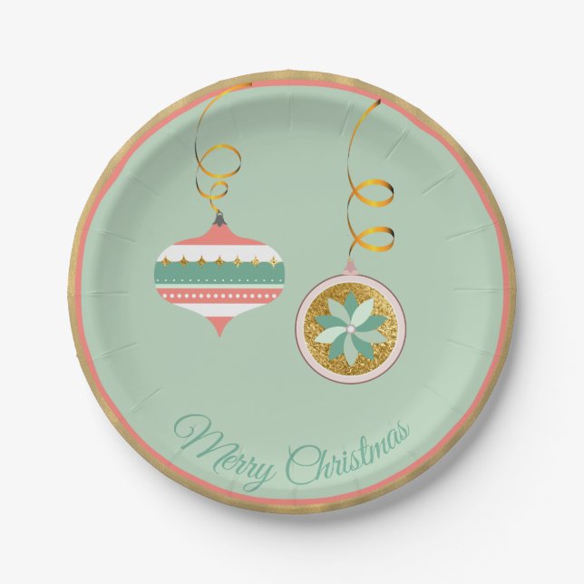 Pretty Holiday Ornaments Party Paper Plates (Front)