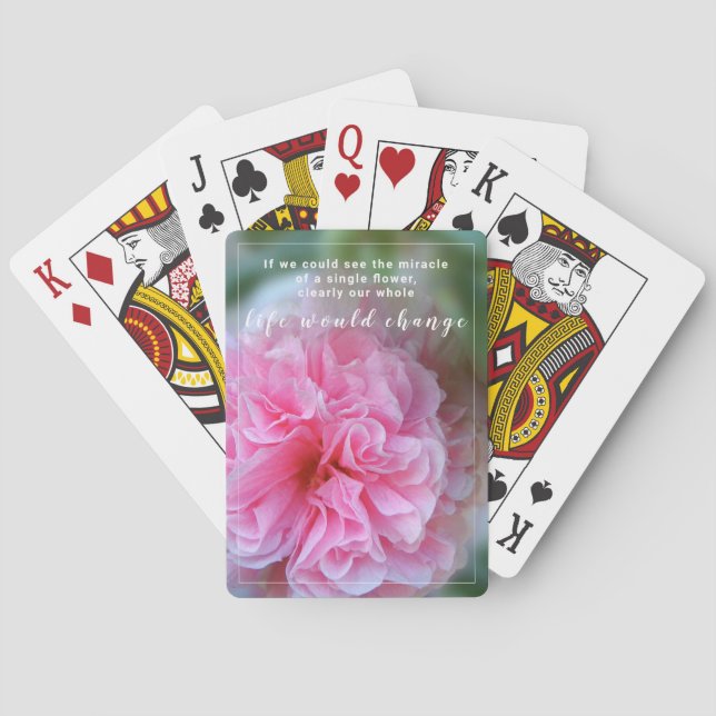 Pretty Hollyhock Pink Flower Quote Poker Cards (Back)