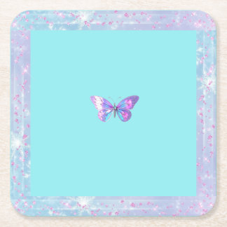 Pretty Holographic Butterfly Paper Coaster Aqua
