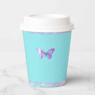 Pretty Holographic Butterfly Paper Cup Aqua