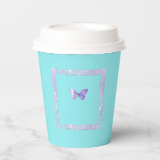 Pretty Holographic Butterfly Paper Cup Aqua