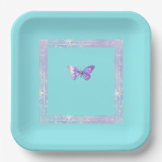 Pretty Holographic Butterfly Paper Plate Aqua