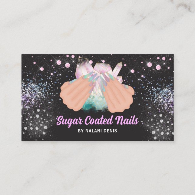 Pretty Holographic Crystal Glitter Nails Business Card (Front)