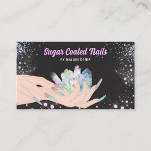Pretty Holographic Crystal Glitter Nails Business  Card
