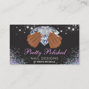 Pretty Holographic Diamond Glitter Nails Business Card