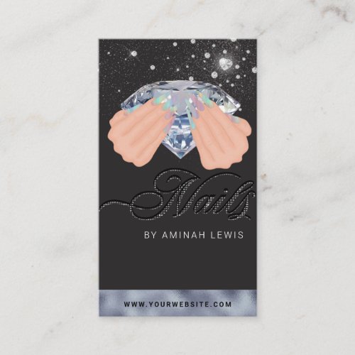 Pretty Holographic Diamond Glitter Nails Business Card