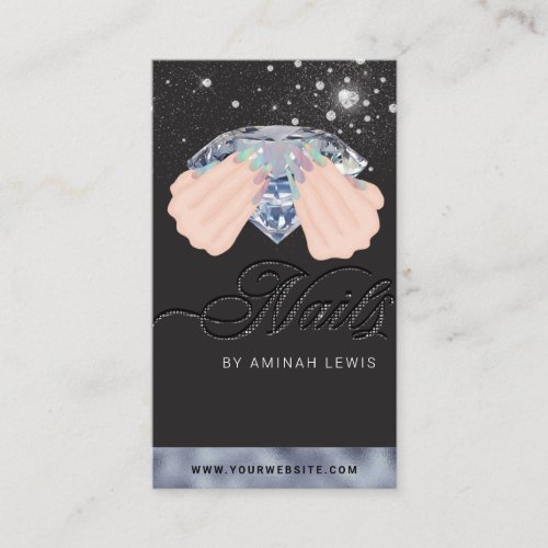 Pretty Holographic Diamond Glitter Nails Business Card
