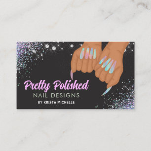 Pretty Holographic Diamond Glitter Nails Business Card