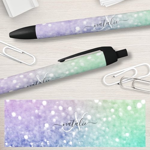 Pretty Holographic Glitter Girly Glamorous Black Ink Pen