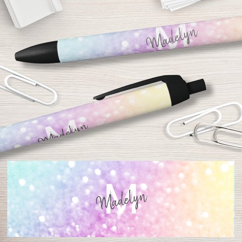 Pretty Holographic Glitter Girly Glamorous Black Ink Pen