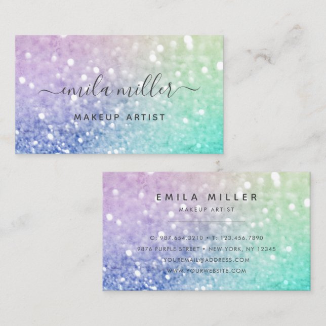 Pretty Holographic Glitter Girly Glamorous Business Card (Front/Back)