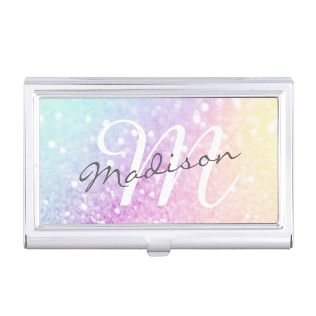 Pretty Holographic Glitter Girly Glamorous Business Card Case (Front)