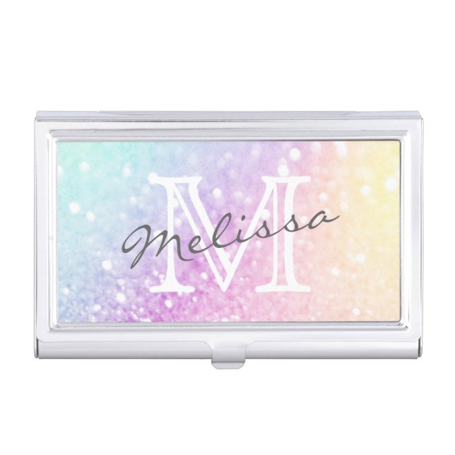 Pretty Holographic Glitter Girly Glamorous Business Card Case (Front)