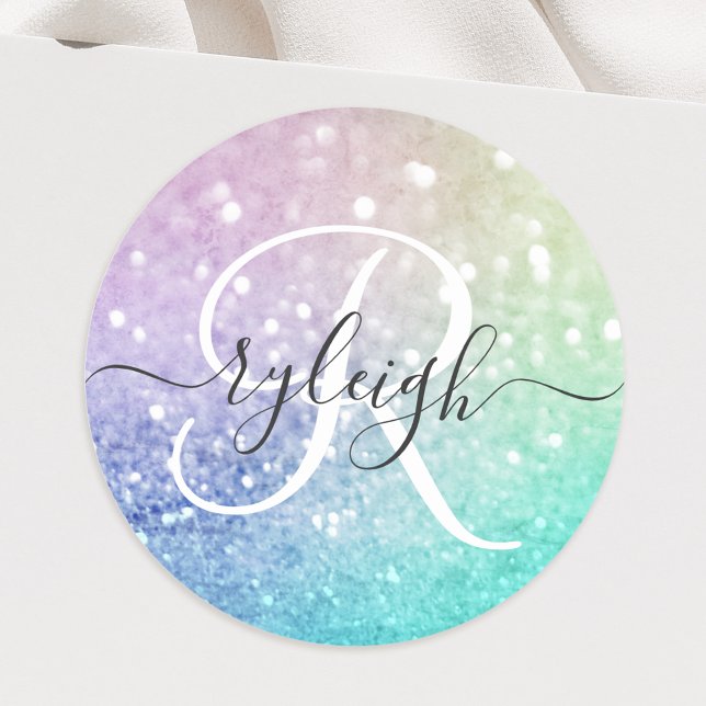 Pretty Holographic Glitter Girly Glamorous Classic Round Sticker (Creator Uploaded)