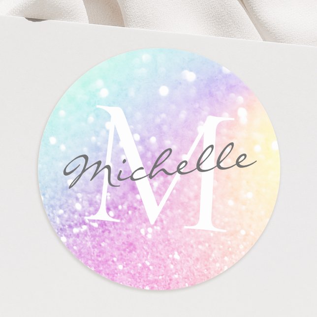 Pretty Holographic Glitter Girly Glamorous Classic Round Sticker (Creator Uploaded)