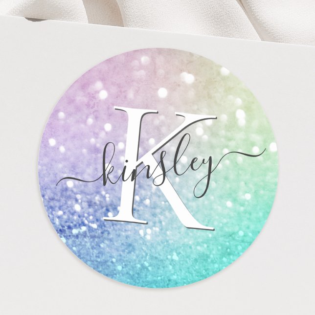 Pretty Holographic Glitter Girly Glamorous Classic Round Sticker (Creator Uploaded)