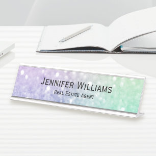 Pretty Holographic Glitter Girly Glamorous Desk Name Plate