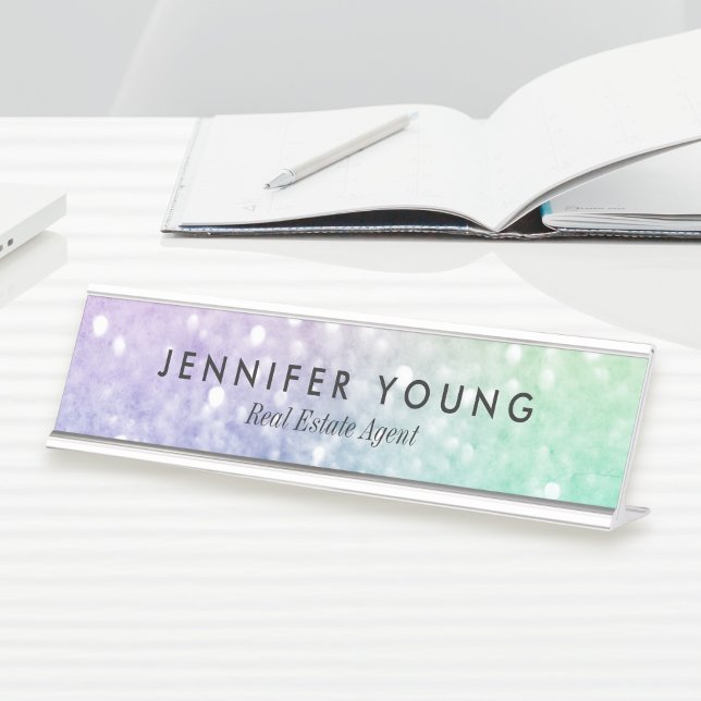 Pretty Holographic Glitter Girly Glamorous Desk Name Plate (Creator Uploaded)