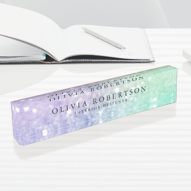 Pretty Holographic Glitter Girly Glamorous Desk Name Plate (Creator Uploaded)