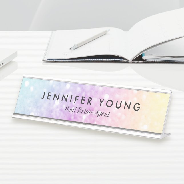 Pretty Holographic Glitter Girly Glamorous Desk Name Plate (Creator Uploaded)
