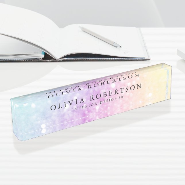 Pretty Holographic Glitter Girly Glamorous Desk Name Plate (Creator Uploaded)