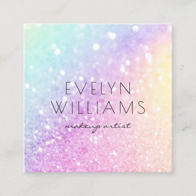 Pretty Holographic Glitter Girly Glamorous Square Business Card (Front)