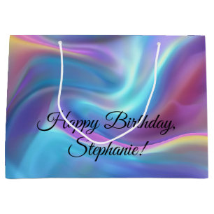 Pretty Holographic Personalized Happy Birthday Large Gift Bag