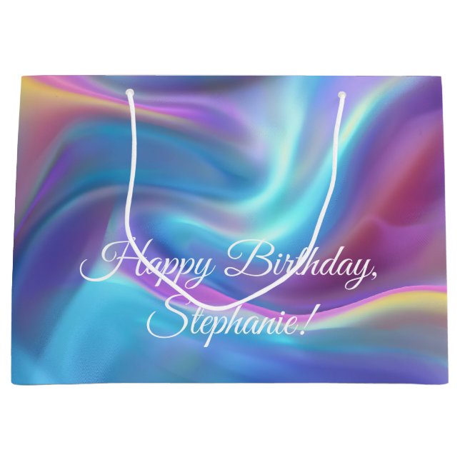 Pretty Holographic Personalized Happy Birthday Large Gift Bag (Front)