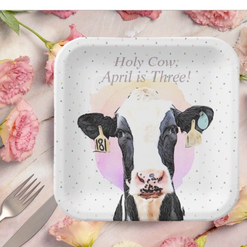 Pretty Holy Cow Third Birthday Pattern Farm Animal Paper Plates
