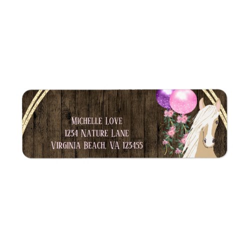 Pretty Horse and Balloons on Barnwood Address Label