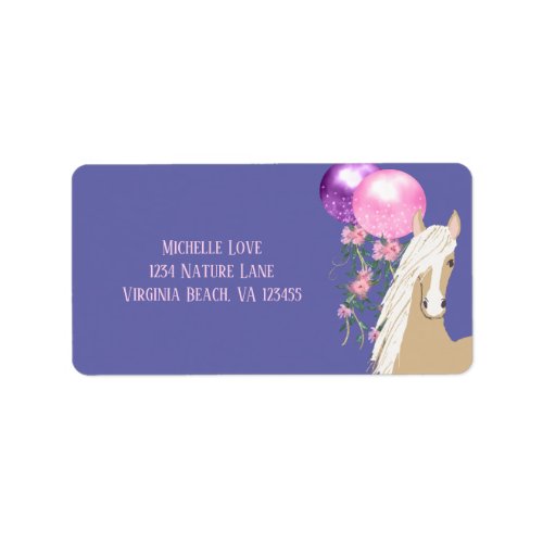 Pretty Horse and Balloons on Periwinkle Address Label