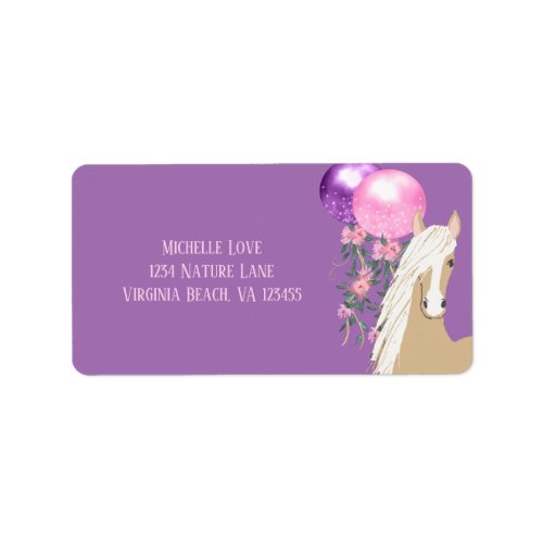 Pretty Horse and Balloons on Purple Address Label