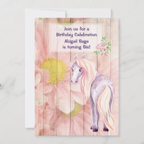 Pretty Horse and Daisies on Barn Wood Birthday Invitation