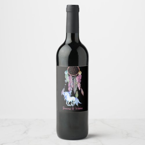 Pretty Horse and Dreamcatcher Dreams  Wishes Wine Label