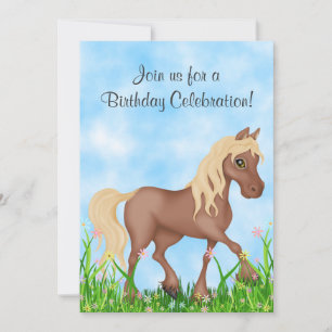 Pretty Horse and Flowers Birthday Invitation