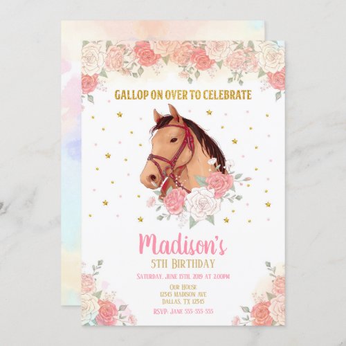 Pretty Horse and Flowers Birthday Invitation 