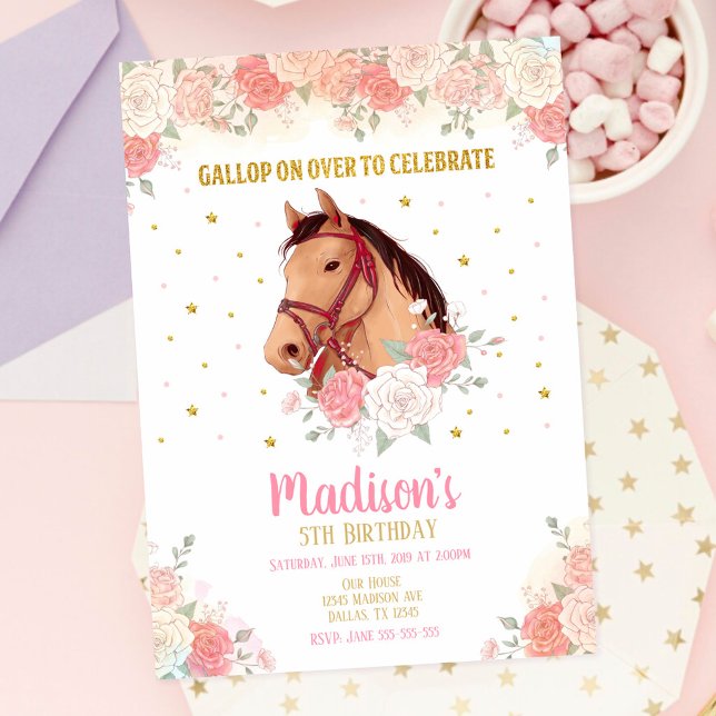 Pretty Horse and Flowers Birthday Invitation  (Creator Uploaded)