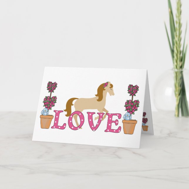 Pretty Horse and Flowers Love Valentine's Day Holiday Card (Front)