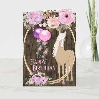 Pretty Horse and Flowers on Barnwood Birthday Card