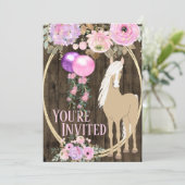 Pretty Horse and Flowers on Barnwood Birthday Invitation (Standing Front)