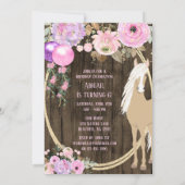 Pretty Horse and Flowers on Barnwood Birthday Invitation (Back)