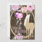 Pretty Horse and Flowers on Barnwood Birthday Invitation (Front)