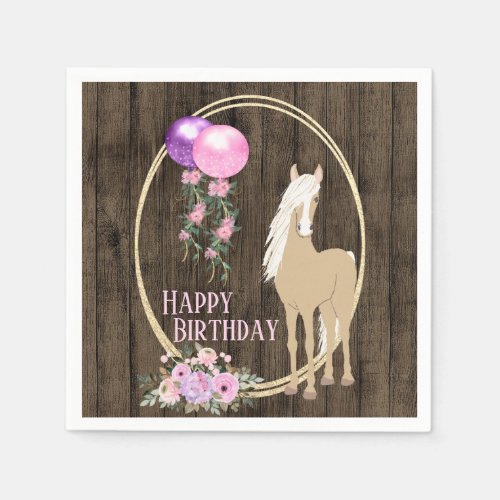 Pretty Horse and Flowers on Barnwood Birthday  Napkins