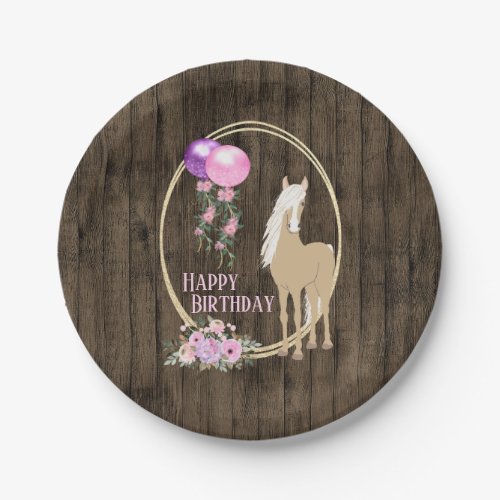 Pretty Horse and Flowers on Barnwood Birthday Paper Plates